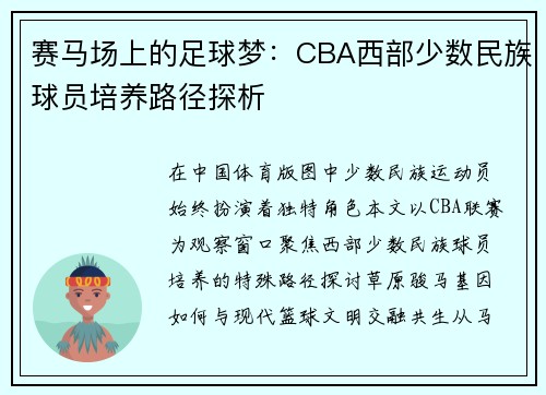 赛马场上的足球梦：CBA西部少数民族球员培养路径探析
