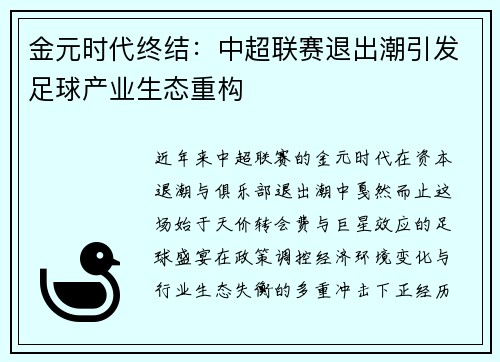 金元时代终结：中超联赛退出潮引发足球产业生态重构