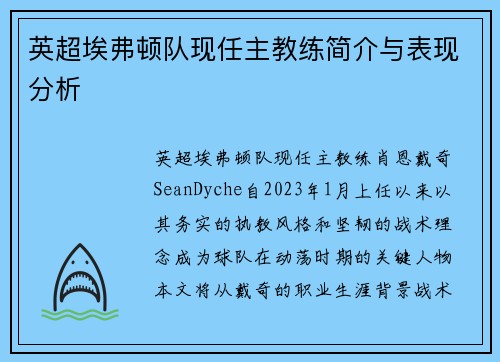 英超埃弗顿队现任主教练简介与表现分析